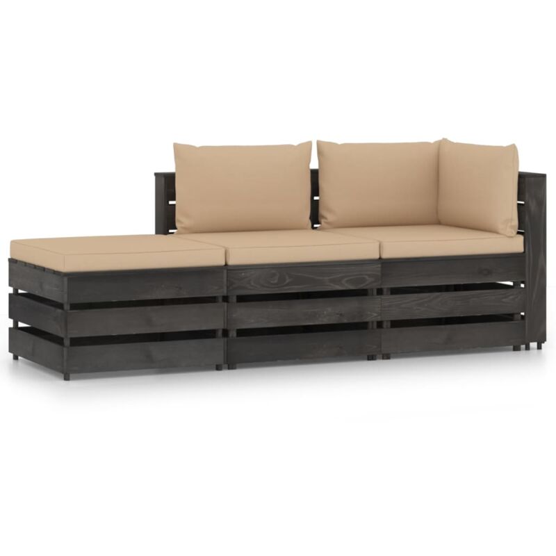 

Muebles de jardín 3 piezas con cojines madera impregnada gris - Amarillo - Vidaxl