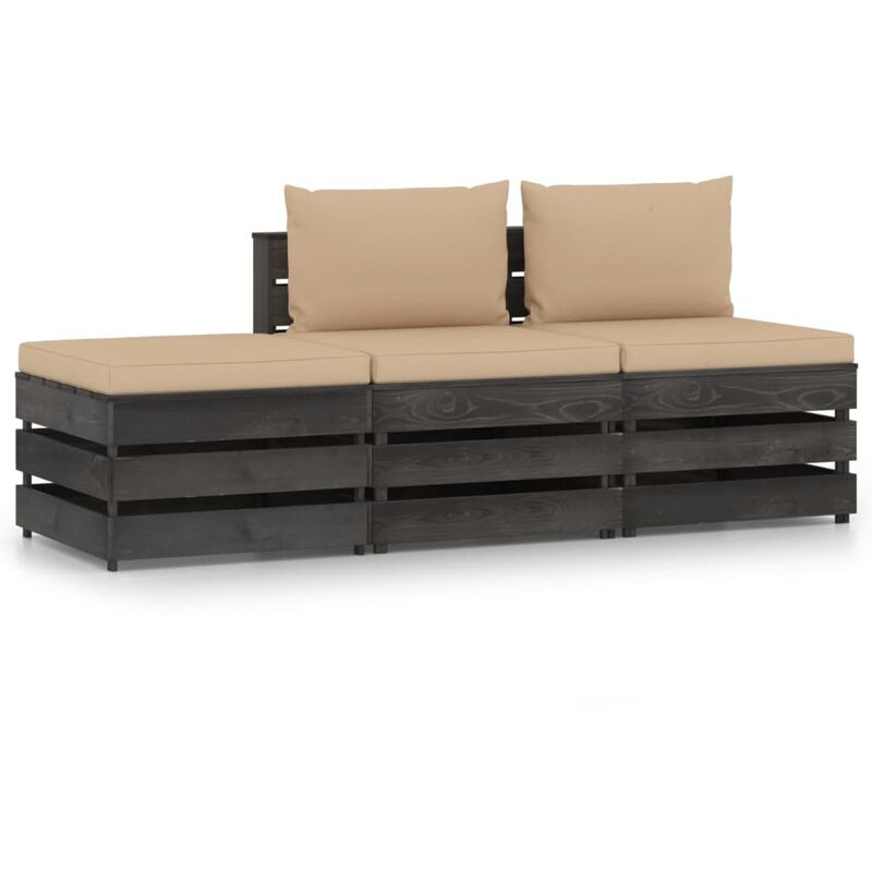 

Vidaxl - Muebles de jardín 3 piezas con cojines madera impregnada gris - Amarillo