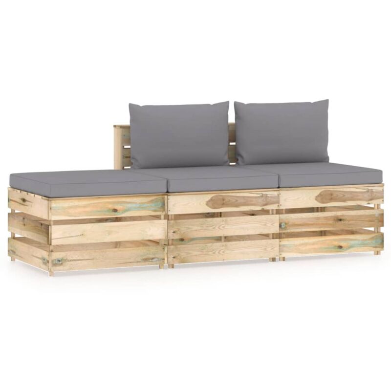 

vidaXL Muebles de jardín 3 piezas con cojines madera impregnada verde - Gris