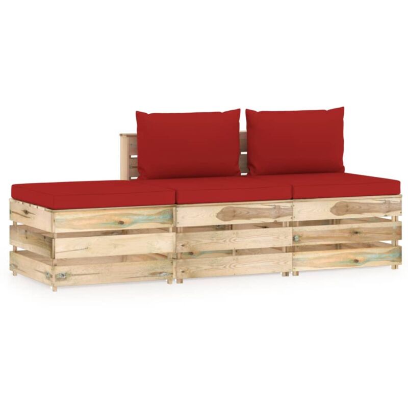 

vidaXL Muebles de jardín 3 piezas con cojines madera impregnada verde - Rojo