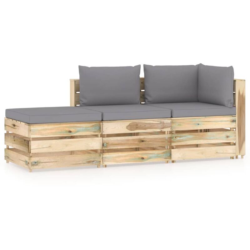 

vidaXL Muebles de jardín 3 piezas con cojines madera impregnada verde - Gris