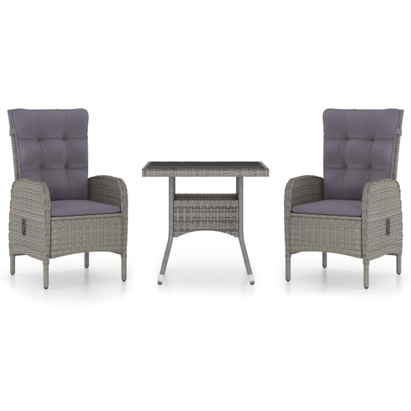 

Muebles de jardín 3 piezas ratán sintético y vidrio gris - Gris - Vidaxl