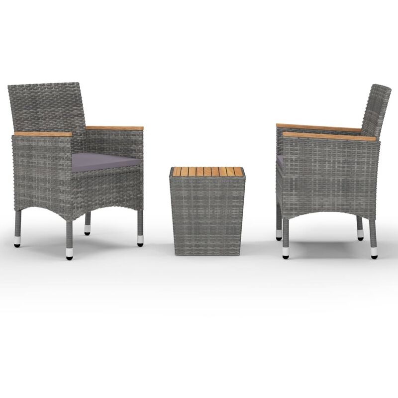 

vidaXL Muebles de jardín 3 pzas ratán sintético madera acacia gris - Gris
