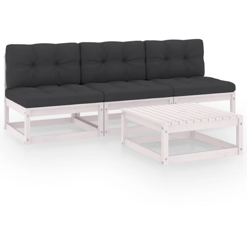 

vidaXL Muebles de jardín 4 piezas con cojines de madera de pino maciza - Blanco