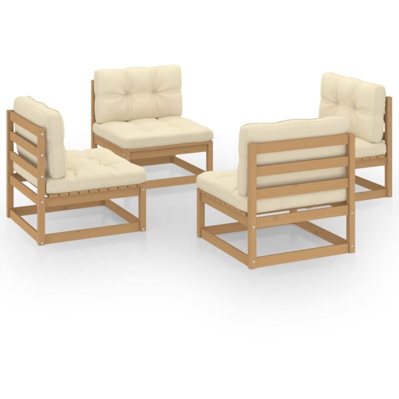 

Muebles de jardín 4 piezas con cojines de madera de pino maciza - Marrón - Vidaxl
