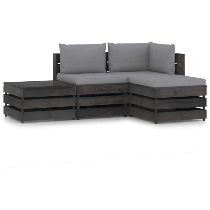 

vidaXL Muebles de jardín 4 piezas con cojines madera impregnada gris - Gris
