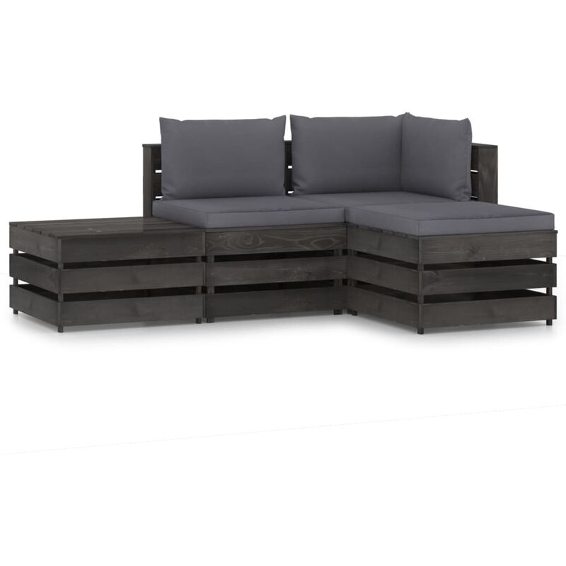 

vidaXL Muebles de jardín 4 piezas con cojines madera impregnada gris - Antracita