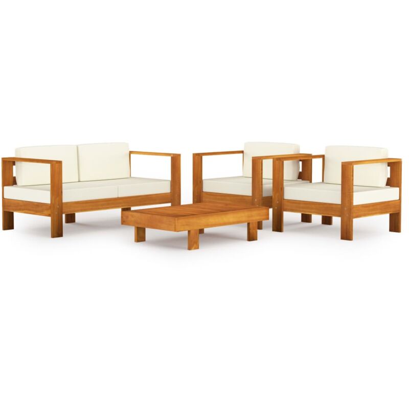 

Muebles de jardín 4 pzas cojines crema madera de acacia - Marrón - Vidaxl