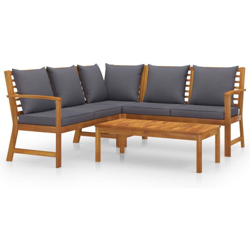 

vidaXL Muebles de jardín 4 pzas cojines crema madera maciza de acacia - Marrón