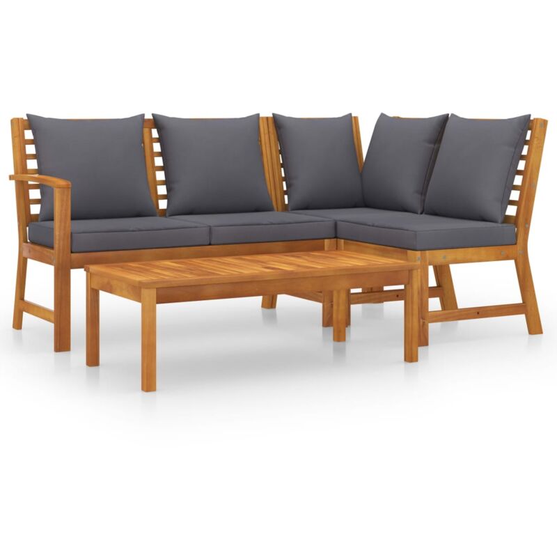 

vidaXL Muebles de jardín 4 pzas cojines crema madera maciza de acacia - Marrón