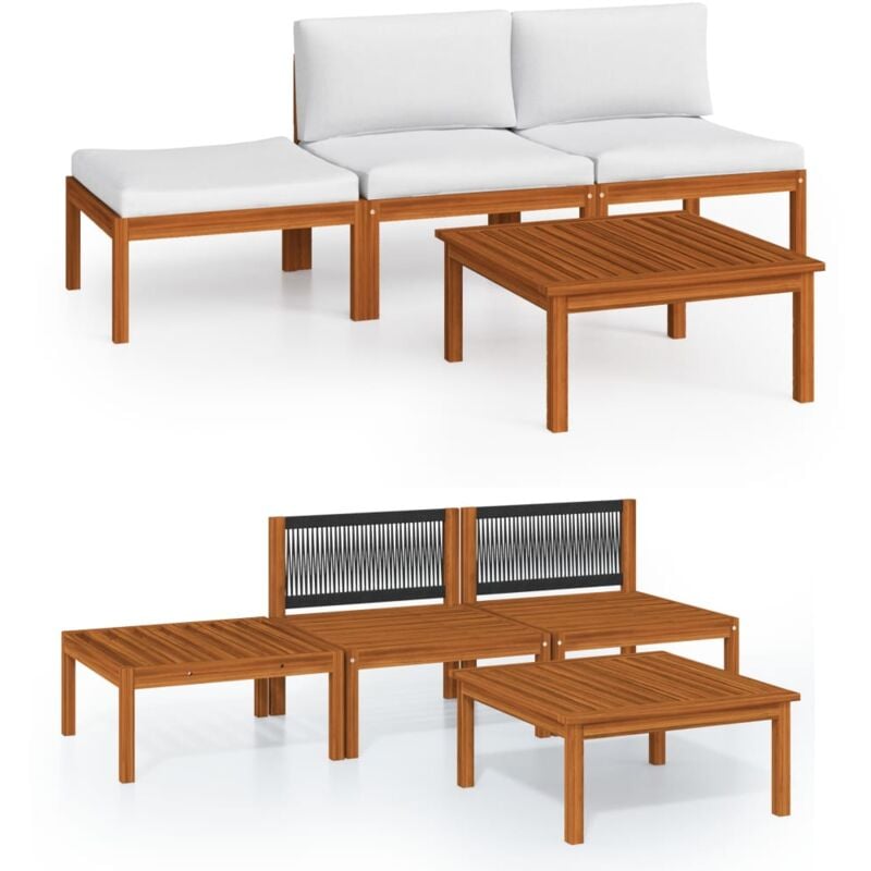 

vidaXL Muebles de jardín 4 pzas cojines crema madera maciza de acacia - Marrón
