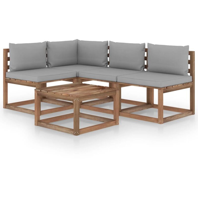 

vidaXL Muebles de jardín 5 piezas con cojines gris - Marrón