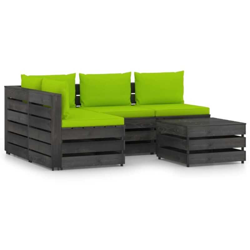 

vidaXL Muebles de jardín 5 piezas con cojines madera impregnada gris - Verde