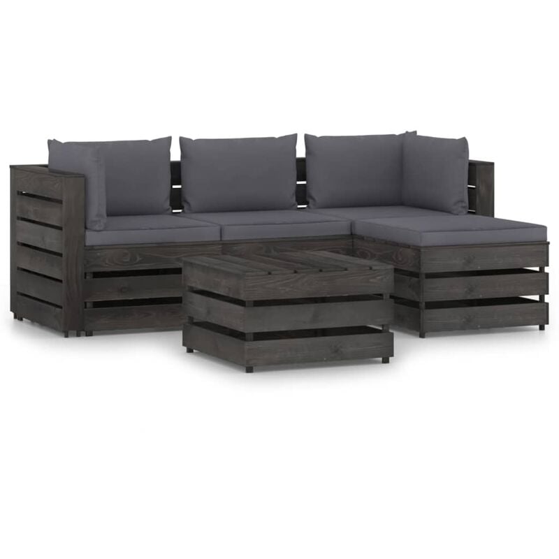 

vidaXL Muebles de jardín 5 piezas con cojines madera impregnada gris - Antracita
