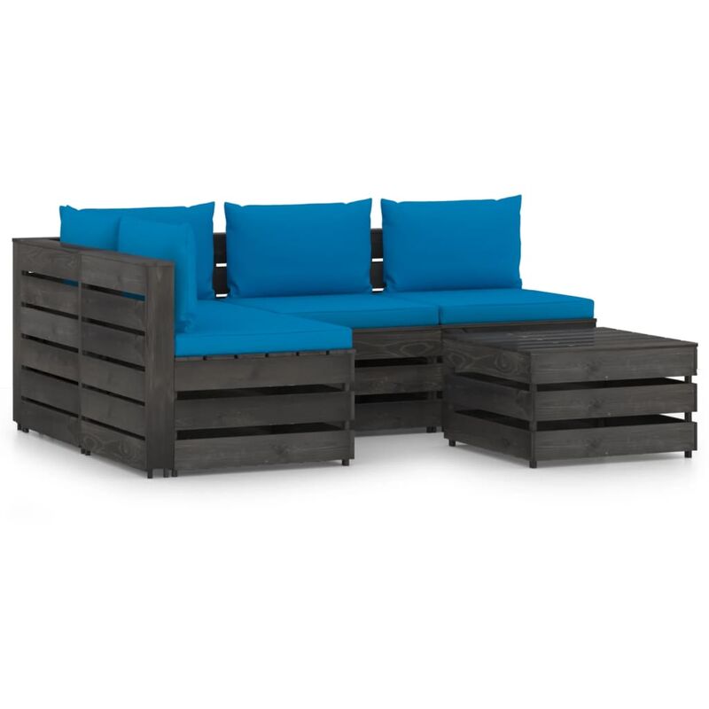

vidaXL Muebles de jardín 5 piezas con cojines madera impregnada gris - Azul