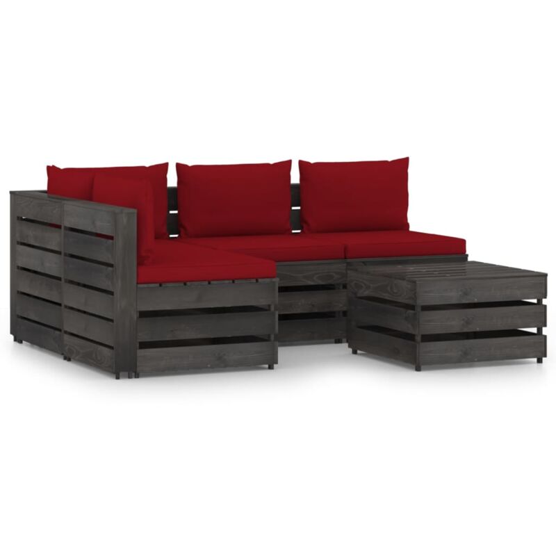 

vidaXL Muebles de jardín 5 piezas con cojines madera impregnada gris - Rojo