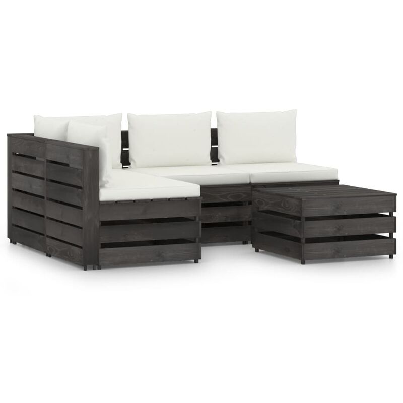 

vidaXL Muebles de jardín 5 piezas con cojines madera impregnada gris - Crema