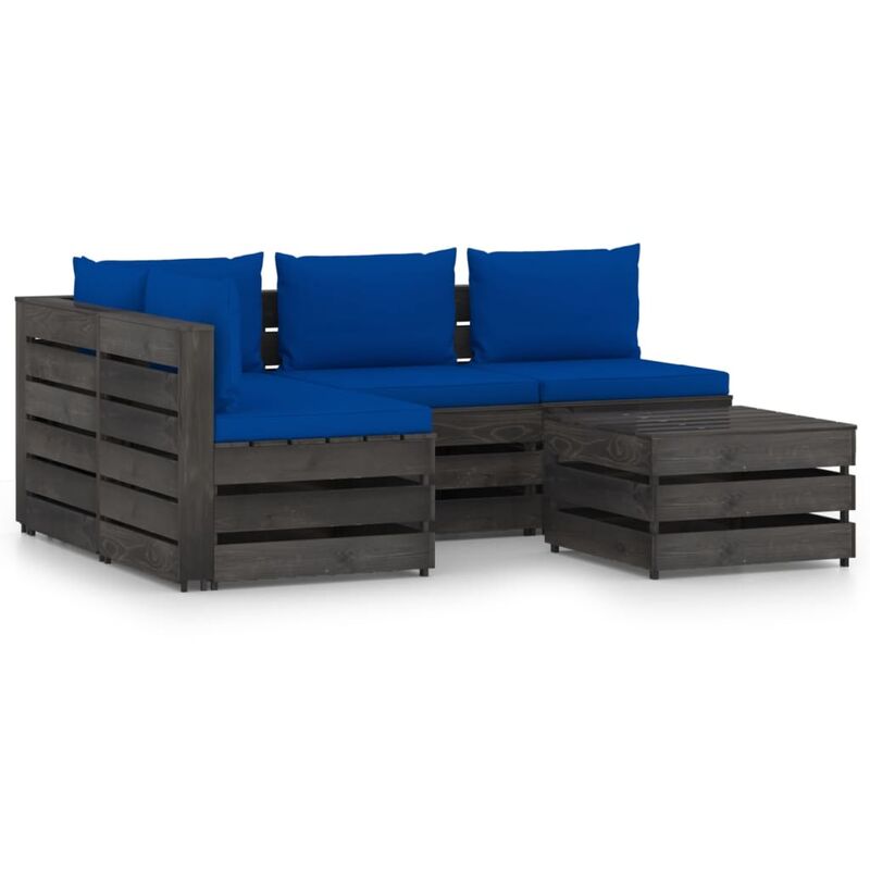

vidaXL Muebles de jardín 5 piezas con cojines madera impregnada gris - Azul