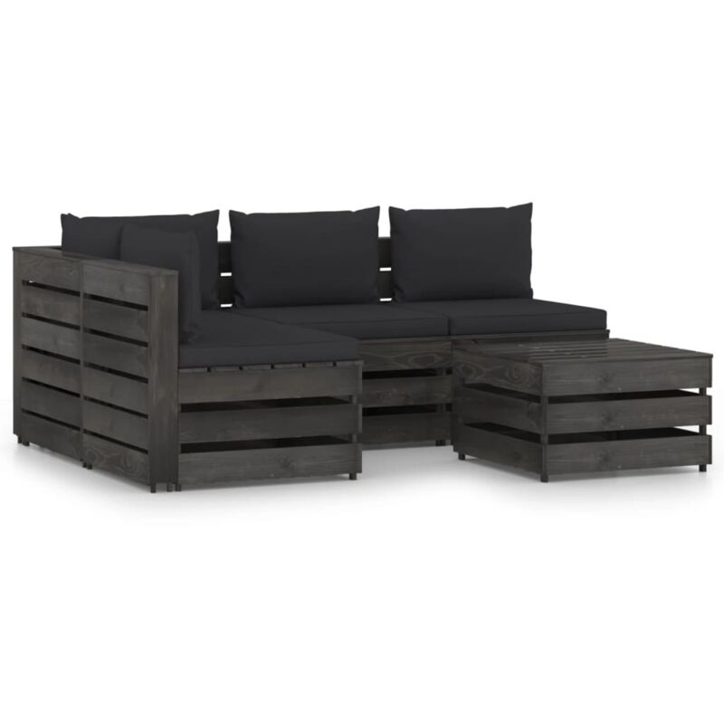 

vidaXL Muebles de jardín 5 piezas con cojines madera impregnada gris - Negro