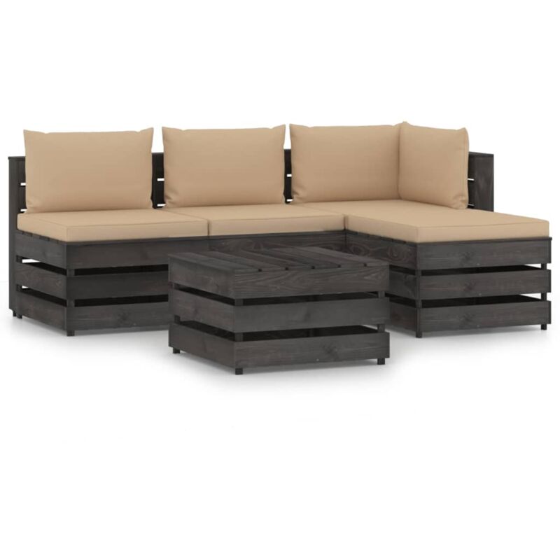 

Muebles de jardín 5 piezas con cojines madera impregnada gris - Amarillo - Vidaxl