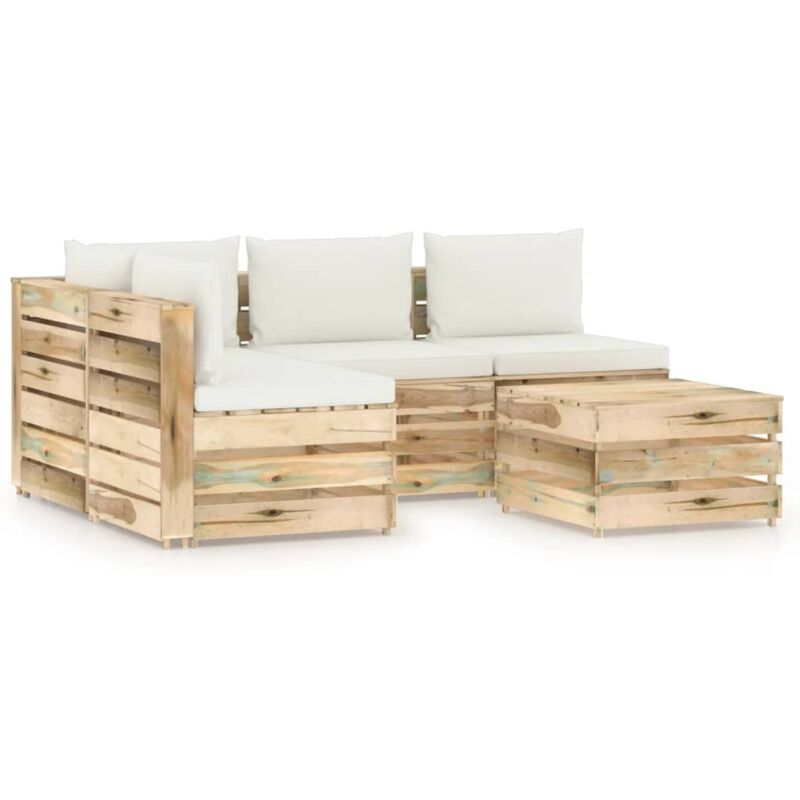 

vidaXL Muebles de jardín 5 piezas con cojines madera impregnada verde - Crema