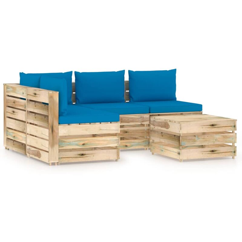 

vidaXL Muebles de jardín 5 piezas con cojines madera impregnada verde - Azul