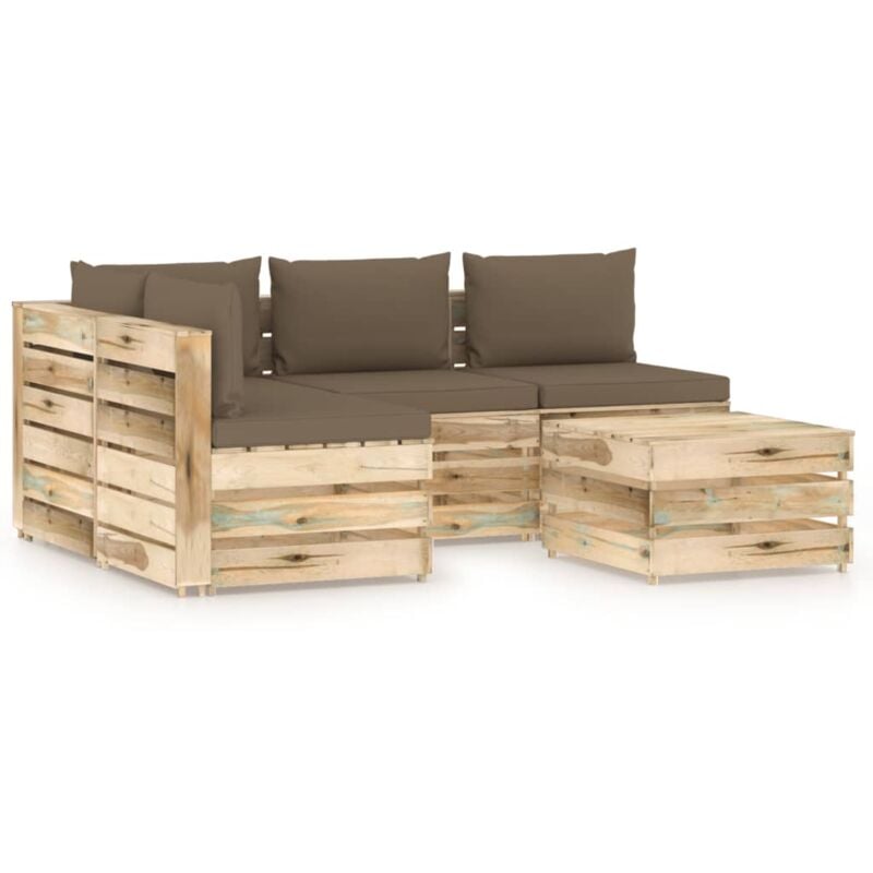 

vidaXL Muebles de jardín 5 piezas con cojines madera impregnada verde - Marrón