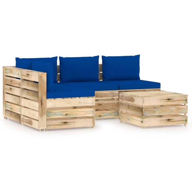 

vidaXL Muebles de jardín 5 piezas con cojines madera impregnada verde - Azul