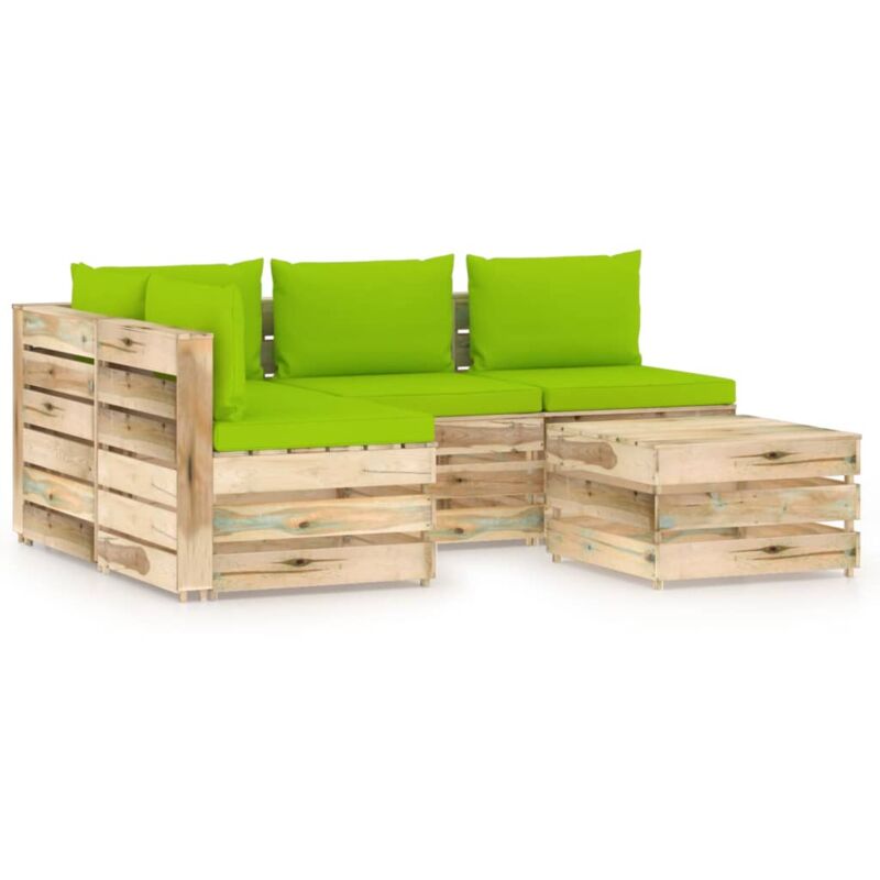 

vidaXL Muebles de jardín 5 piezas con cojines madera impregnada verde - Verde