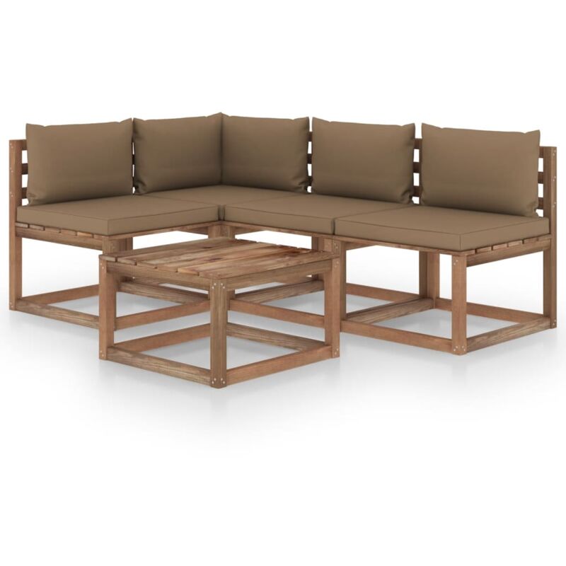 

vidaXL Muebles de jardín 5 piezas con cojines rojo tinto - Marrón