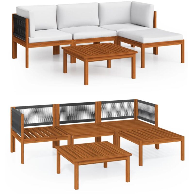 

vidaXL Muebles de jardín 5 pzas cojines crema madera maciza de acacia - Marrón