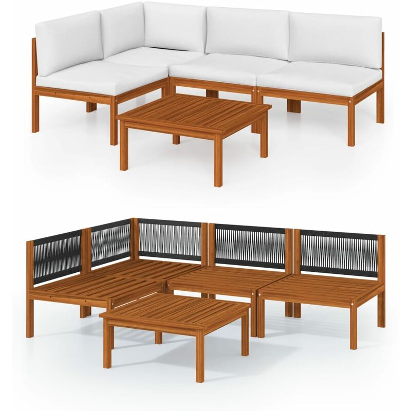

vidaXL Muebles de jardín 5 pzas cojines crema madera maciza de acacia - Marrón