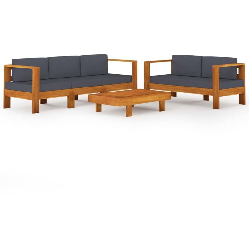 

Muebles de jardín 5 pzas con cojines gris oscuro madera acacia - Marrón - Vidaxl