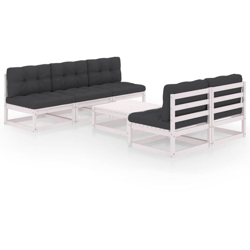 

vidaXL Muebles de jardín 6 piezas con cojines de madera de pino maciza - Blanco