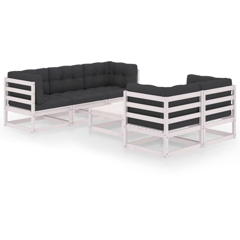 

vidaXL Muebles de jardín 6 piezas con cojines de madera de pino maciza - Blanco