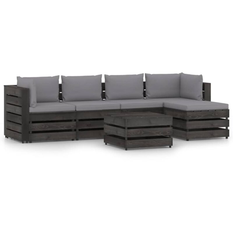 

Muebles de jardín 6 piezas con cojines madera impregnada gris - Gris - Vidaxl