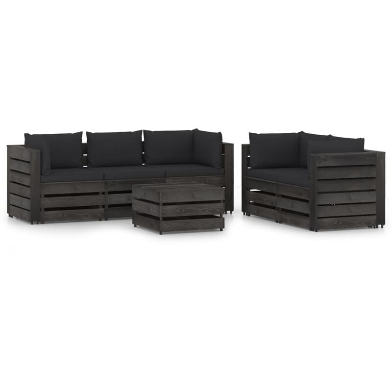 

Muebles de jardín 6 piezas con cojines madera impregnada gris - Negro - Vidaxl