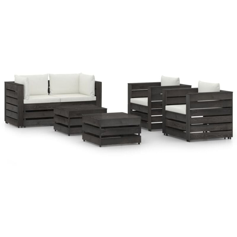 

Muebles de jardín 6 piezas con cojines madera impregnada gris - Crema - Vidaxl