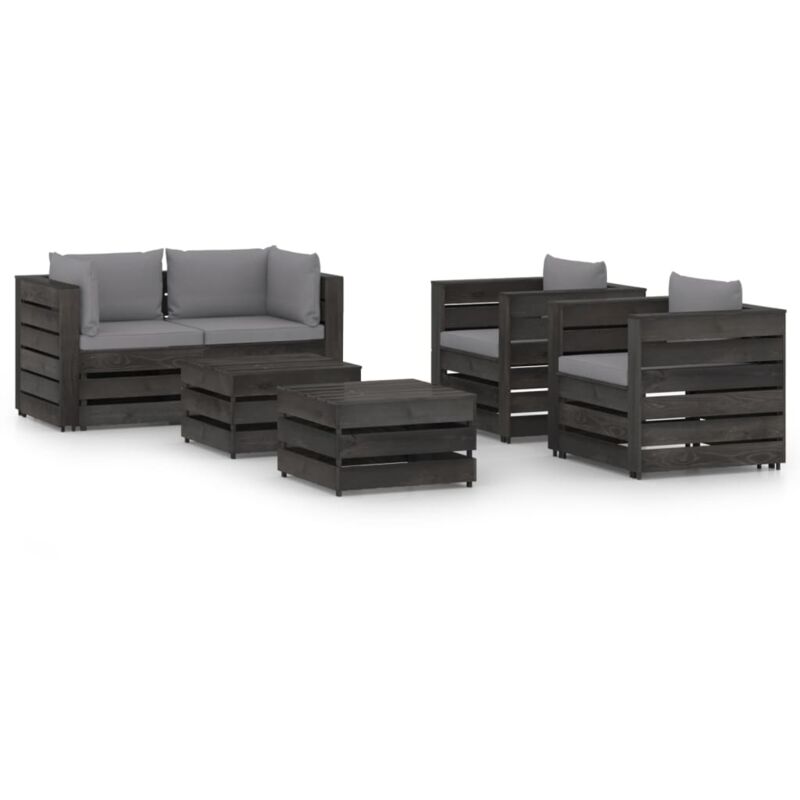 

vidaXL Muebles de jardín 6 piezas con cojines madera impregnada gris - Gris