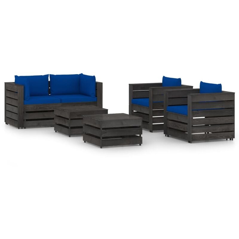 

Muebles de jardín 6 piezas con cojines madera impregnada gris - Azul - Vidaxl