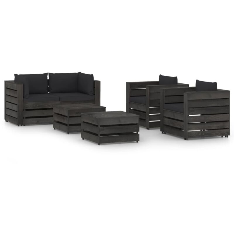 

Muebles de jardín 6 piezas con cojines madera impregnada gris - Negro - Vidaxl