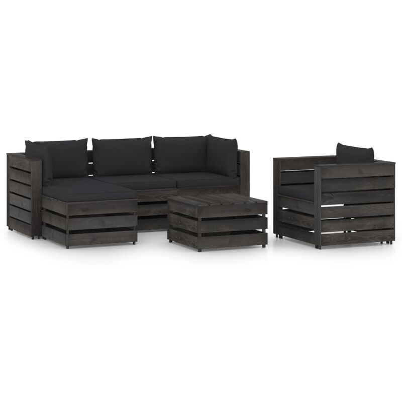 

Muebles de jardín 6 piezas con cojines madera impregnada gris - Negro - Vidaxl