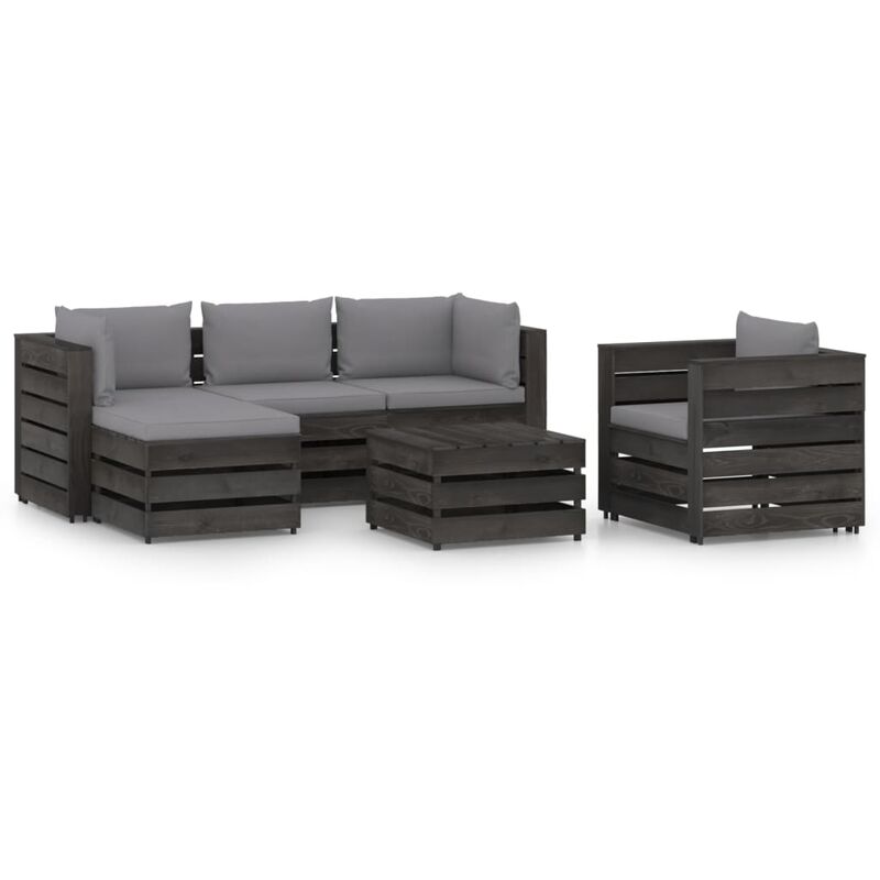 

Muebles de jardín 6 piezas con cojines madera impregnada gris - Gris - Vidaxl