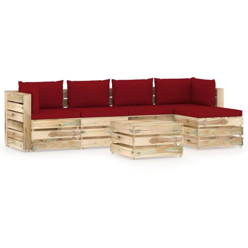 

vidaXL Muebles de jardín 6 piezas con cojines madera impregnada verde - Rojo