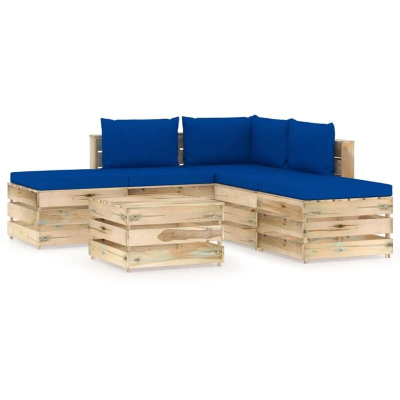 

vidaXL Muebles de jardín 6 piezas con cojines madera impregnada verde - Azul