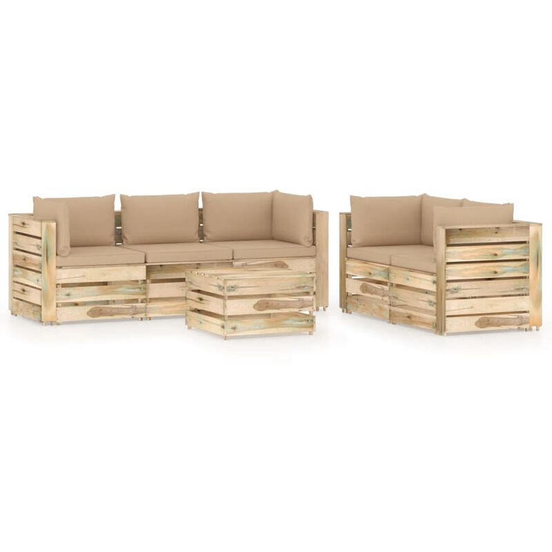 

Muebles de jardín 6 piezas con cojines madera impregnada verde - Amarillo - Vidaxl