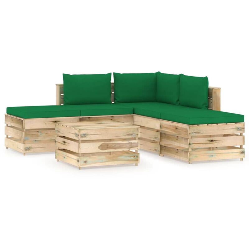 

vidaXL Muebles de jardín 6 piezas con cojines madera impregnada verde - Verde