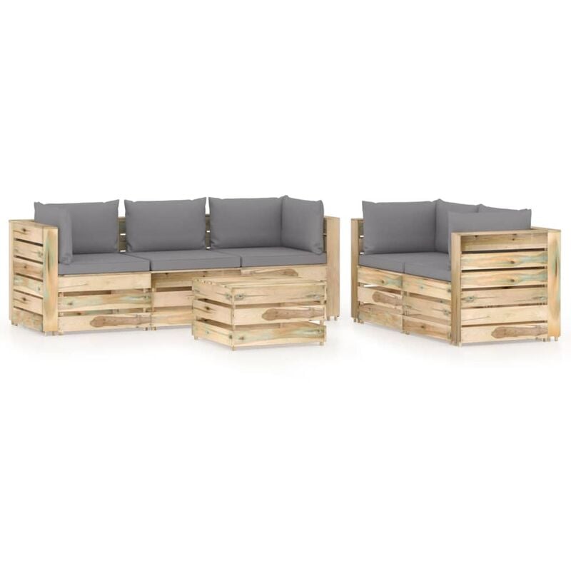 

Muebles de jardín 6 piezas con cojines madera impregnada verde - Gris - Vidaxl