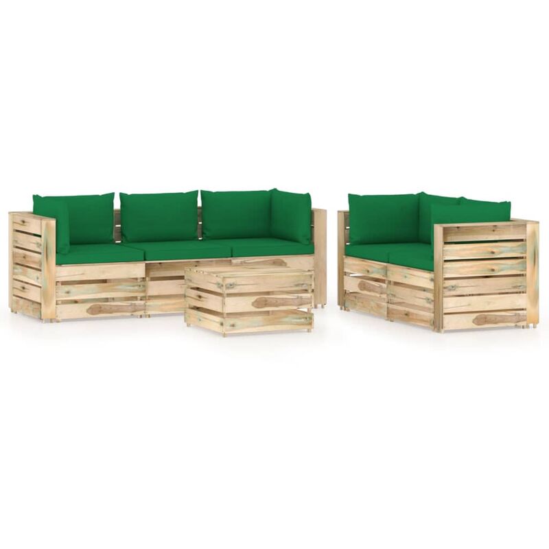 

Muebles de jardín 6 piezas con cojines madera impregnada verde - Verde - Vidaxl