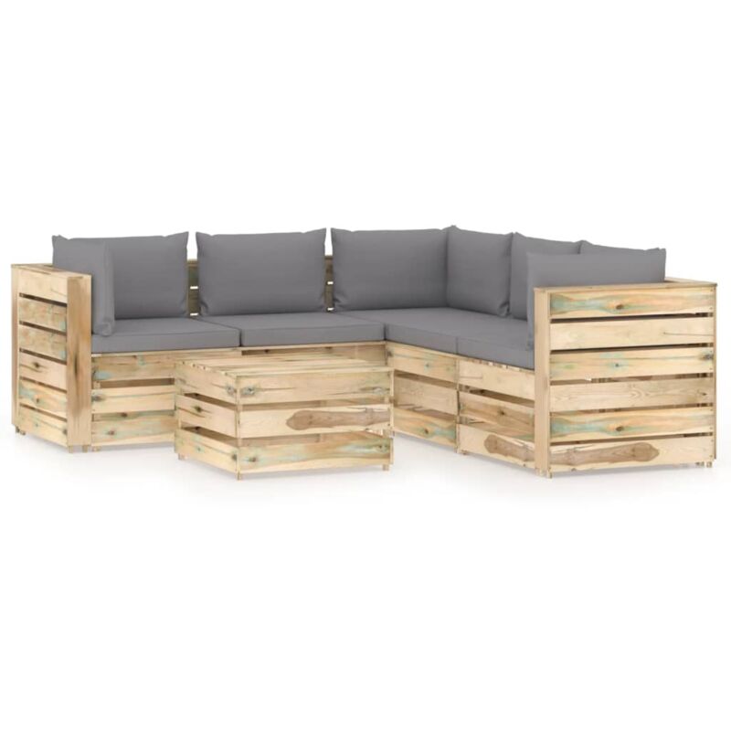 

Muebles de jardín 6 piezas con cojines madera impregnada verde - Gris - Vidaxl